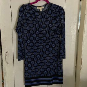 Michael Kors long sleeve patterned dress blue xs